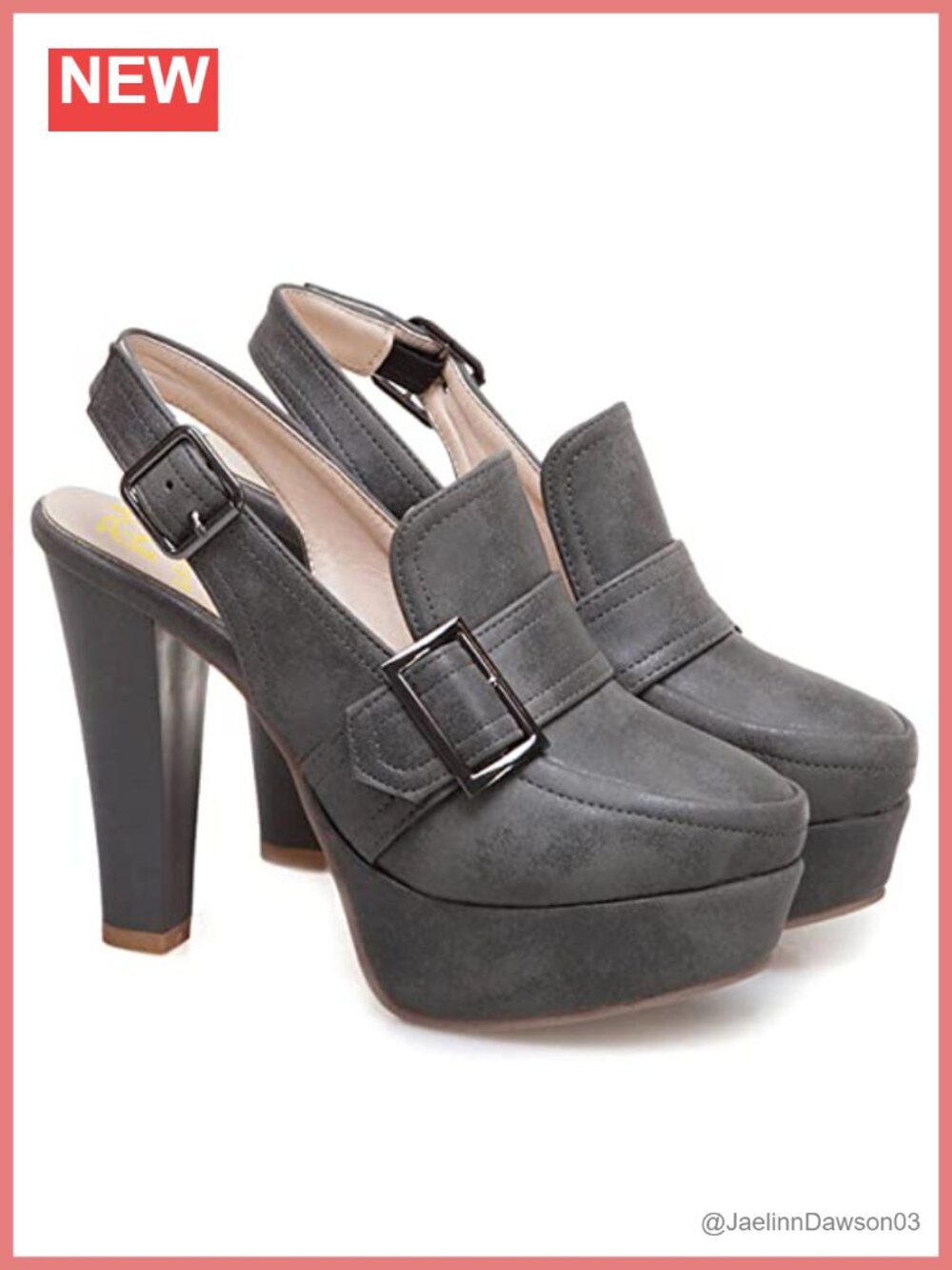 Vintage Chunky Platform Heels Slingback Pumps Ankle Strap Buckle 4" Block Heel